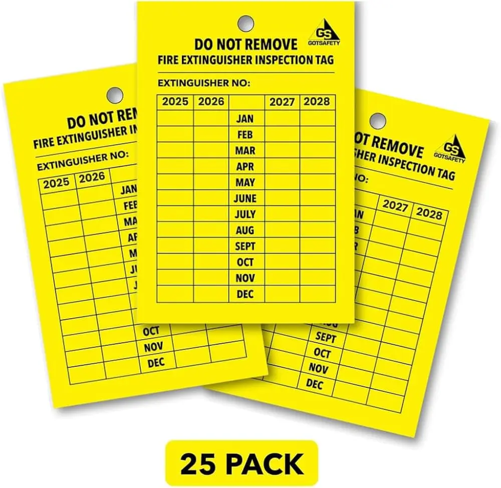 كرت علاق فحص طفاية اصفر Yellow fire extinguisher inspection card