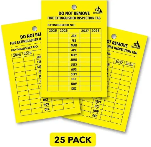 كرت علاق فحص طفاية اصفر Yellow fire extinguisher inspection card